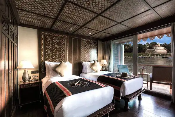 Heritage Line-Myanmar-ship anawrahta_accommodation-Deluxe Stateroom twin beds Heritage Line-Myanmar-ship anawrahta_accommodation-Deluxe Stateroom twin beds